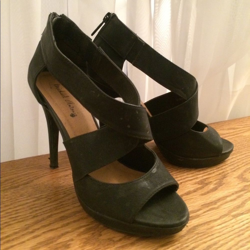 Michael Antonio black thick strappy stiletto heel